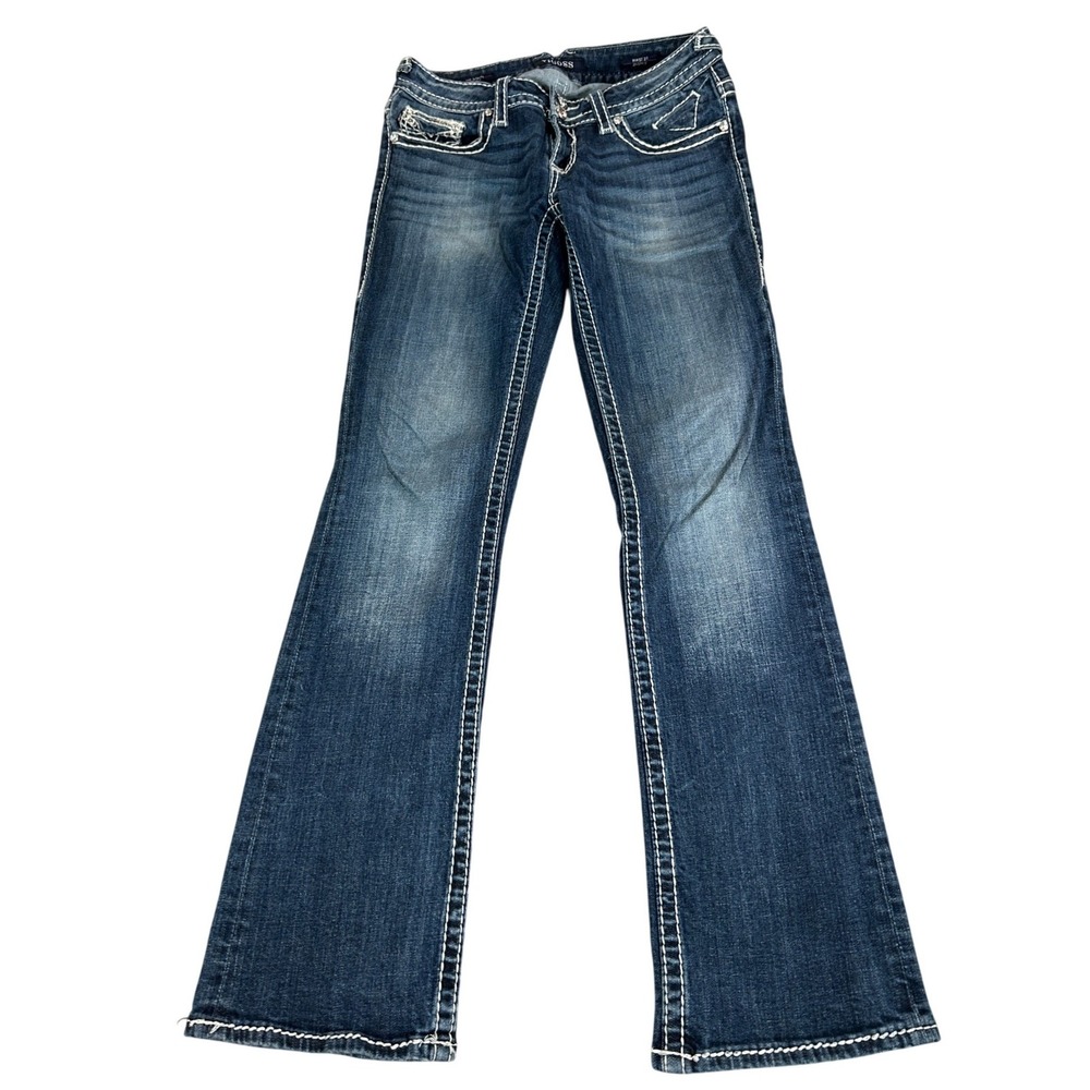 Vigoss The Dublin Bootcut Jeans Dark Wash Thick Stitch Embellished Womens 27Wx33